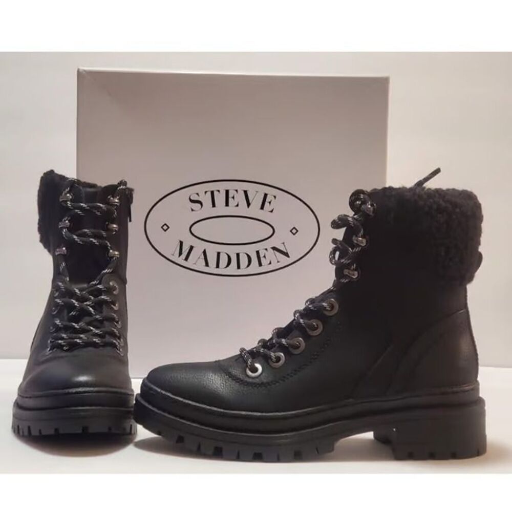 Steve Madden Keystone Faux Fur Trim Lace-Up Boot